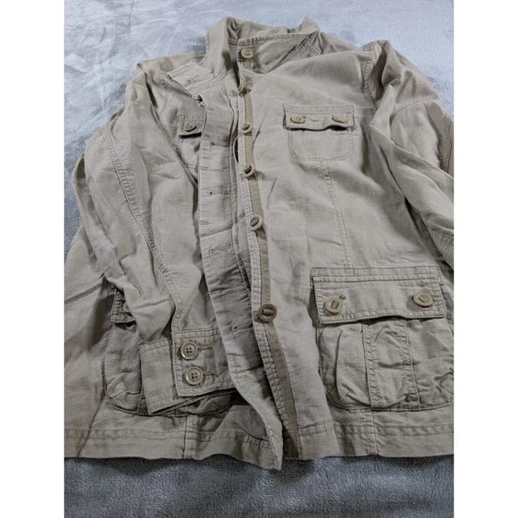 Eddie Bauer Safari Jacket Women’s XXL Khaki Linen Blend Utility Outdoors - Picture 7 of 10